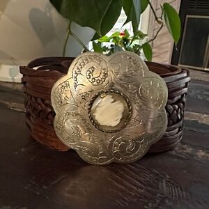 Silver and Brown Floral Buckle Belt
